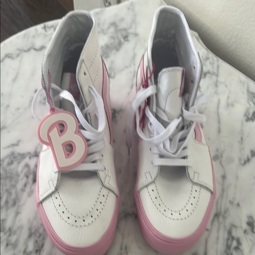 Vans Pink and White High-Top Sneakers